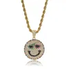 Collier avec pendentif rond avec visage souriant, plaqué Zircon cubique glacé, populaire Hip Hop, couleur or, cadeaux Cool