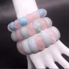 10 sztuk Naturalny Różowy Róża Kwarcowy Kryształ Barwiony Błękitny Aquamarine Chalcedon Gemstone Rząd Koraliki Elastyczna Bransoletka Bransoletka Ręka Dla Mężczyzn Kobiety