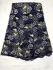 5yards / PC Modne Głębokie Niebieski Francuski Koronki Tkaniny Z Kwiatem Rhinestone Haft Afryki Mesh Koronka na sukienkę QN90-1