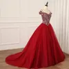 Sapklry Perles Cristaux De Bal Robes De Quinceanera De L'épaule Paillettes Tulle Longue Étage Longueur Douce 16 Robe Robe De Bal À Lacets Mode