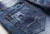 Herren Streetwear Washed Jean Ripped Holes Design Denim Lange Hosen Applikationen Hip Hop Biker Jeans Hommes LOng Hose