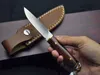 Remise Chaude Nouveau petit couteau de chasse droit de survie 440C, lame en satin, manche en bois de rose, couteaux à lames fixes avec gaine en cuir