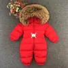 15 anos russo bebê recém-nascido meninas inverno raccon pele real para baixo macacão meninos infantil onesie bebe snowsuit skisuit crianças catsuit4132199