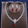 RAKOL Mode Wasser Tropfen CZ Kristall Doppel-schichten Zirkon Marquise Hochzeit Halskette Ohrringe Schmuck-Set Für Frauen Party