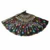 10PCS Plastic Rib Embroidered Peacock Hand Fan Lace Sequins Folding Flower Fan Wedding Favors Event Cooling Fan Party GIfts Event Giveaways