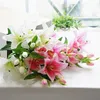 Fake Long Stem Lily (6 heads/piece) 31.5" Length Simulation Lilies Green Leaf for Wedding Home Decorative Artificial Flowers
