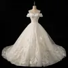 Luxury Pearls Beading Wedding Dresses Off The Shoulder Champagne Lace Applique Bridal Dress Women Vestidos de Novia Abiti da Sposa