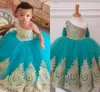 Guld Applique One Shoulder Flower Girl Dresses Ball Gowns Big Bow Girls Pageant Dress Kids Toddlers Party Dress för speciellt tillfälle