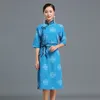 Verão impressa mulheres retro manto cheongsam mongol vestido Qipao tradicional nacional roupas meia manga clássico traje étnico oriental