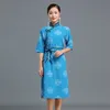 Verão impressa mulheres retro manto cheongsam mongol vestido Qipao tradicional nacional roupas meia manga clássico traje étnico oriental