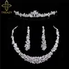 Wholesale mode argent couleur cristal mariée 3pcs set collier floral boucles d'oreilles bandeau de bijoux de mariage diadème bijoux de mariée pour femmes