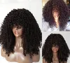 Mongolian Afro kinky curly hd front human hair wigs with bang fringe 180% Density pre plucked 360 lace frontal wig 22inch diva1