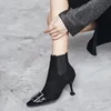熱い販売 - 女性のかかとの靴2019新しいファッションの女性が尖ったバックルトゥキャップシューズブラックグリーンレザージップ/スリップオンヒールブーティ