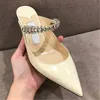 Hot Sale-Thin Bombas de Salto Alto Mulher Mulas Nova Primavera de Cristal Deslizamento em Sapatos de Salto Alto Mulheres Chinelos de Verão Strass Mary Janes Sapatos