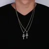 Iced Out Solid Back Ankh Key Cross Necklace Pendant Full Zircon Gold Silver Plated Mens Hip Hop Jewelry Gift