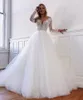 Kant Lange Mouwen A-lijn Tule Trouwjurken 2019 Bescheiden Bruidsjurken Aangepaste Lange Modest Vestidos de Marriage Robe de Festa
