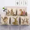 Baby Animal Party Fox Rabbit Cushion Covers Dipinto a mano Animali Fodera per cuscino Fodera per cuscino in lino Decorazione pasquale RRA2685