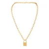 Fashion-New Women Vintage Metal Lock Pendant Necklace Gold choker necklace Hiphop femme pendant chain necklace Jewelry