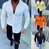 Erkek Casual Gömlek Erkekler Gömlek Ile Düğme Moda Uzun Kollu Katı Beyaz Sarı Slim Fit