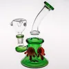 2020 New Mini Glass Bong 17cm Tall Fog 14.4mm Percolato Glas Vattenrör med oljeplattor Vatten Bubberler Gröna Blå Bongs