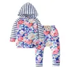 Kids Designer Clothes Girls Floral Flowers Clothing Sets Spring Striped Hoodie Pants Suits Casual Long Sleeve Jackets Trousers Outfits C7207