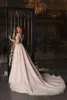 2020 Abiti da sposa floreali Scollo a V Paillettes applicati in pizzo Maniche lunghe Abito da sposa Corte dei treni senza schienale Custom Made Robes De Mari￩e