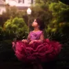 Uzun Kollu Yüksek Boyun Kristal Kanat Küçük Kızlar doğum günü partisi Önlük Dantel Üst Biçimsel Wear ile Şirin Dantel Tül Çiçek Kız Elbise