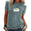 Kvinnors Blomma Tryckt Top Round Neck Kortärmad T-shirt Sommar Top Loose T-shirt Crew Neck Tops