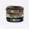 Bracelet en cuir avec plumes plaquées or et perles de pierre turquoise verte, bijoux de Style ethnique, vente en gros