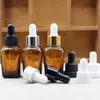 Amber Glass Essential Oil Bottle E Liquid Square Dropper Flaskor 10ml 20 ml 30 ml Flera Typ Kepsar