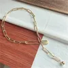 Vintage Goldlegierung Perlen Anhänger Halskette neueste hohle geometrische Papierclip -Halskette für Frauen234z