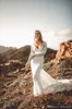 Sexy Beach Bohemian Mermaid Wedding Dresses Deep V Neck Lace Appliques Long Sleeves Sweep Train Backless Wedding Dress Bridal Gowns vestidos