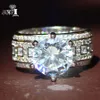 弥生ジュエリーファッションプリンセスカット巨大4.6ctホワイトジルコンシルバーカラーエンゲージメントリングの結婚指輪パーティーリング