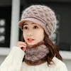 Fashion-Hat Winter hat and Scarf Set Two-Piece Women Wool Thicken Warm Set Female Ring Scarves Hats for Girls Unisex Beanie
