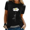 Kvinnors Blomma Tryckt Top Round Neck Kortärmad T-shirt Sommar Top Loose T-shirt Crew Neck Tops