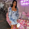 Fashion-Sexy Womens Casual Dresses Fashion Irregular Blue and White Porcelain Print Womens Designer Dresses Casual Females Clothing