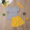 Moda Büyük / Küçük Kardeş Kardeş Eşleşen Yaz Giysileri Çocuklar Bebek Kız Erkek Setleri Kısa Kollu Fırfır Şort Kıyafetler 1-6Y Tops