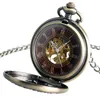 Bronze Vintage évider cas grue conception Handwind mécanique montre de poche numéro romain cadran unisexe montre FOB pendentif chaîne reloj de