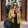 Custodia da donna Faux 2021 PU Cappotto femminile Giacca Bike Giacca Donne Yellow Zipper Outfit Primavera Autumn Blazer