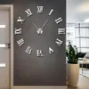 Grande horloge murale moderne, miroir 3D, autocollant de Surface, décoration de maison, Art géant, montre avec chiffres romains, grand format, DIY bricolage