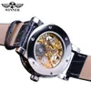 Winnaar Black Golden Retro Luminous Hands Fashion Diamond Display Mens Mechanische skeletpolhorloges Topmerk Luxury Clock Wat248M