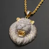 Hot Hip Hop Bling Halsband Smycken Män Gul Guldpläterad Iced Out CZ Lion Hängsmycke Halsband för män CZ Diomand Halsband Smycken