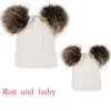 Mignon parentchild knit chapeau hiver chaud grand furpe pompon chapeau bébé maman solide pom pom bonnet de ski bonnet chauffeur tricot caps ljja2788042955