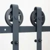 5- 10ft singel trädörr Vintage industriell spoked European Black Steel Sliding Closet Hardware Roller Hanger Track Kit Set