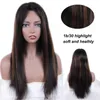 Brasilianska Remy Glueless Lace Front Human Hair Wigs Lång Rak Hår Paryk för Svarta Kvinnor Ombre Human Hair Wig # 1b / 30 Markera Färg