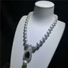 Bellissima collana con ciondolo accessori in zircone micro intarsio di perle d'acqua dolce grigia da 9-10 mm lunga 45 cm