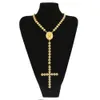 2019 New Gold Plated Cubic Zirconia Mens Jesus Round Portrait Cross Tennis Chain Necklace Rosary Designer Luxury Hip Hop Jewelry f261w