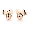 Wholesale- designer cute lovely rose gold titanium simple sweet bow ball stud earrings for woman girls