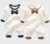 born baby cotton Gentleman Bow Tie rompers long sleeve jumpsuit one-piece jumpsuits toddle infant kids designer clothes