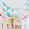 Cotton Fabric Floral Bunting 12 Flags Banner Garland Double Sided Vintage Pennant for Birthday Wedding Party Room Decoration - Blue S1